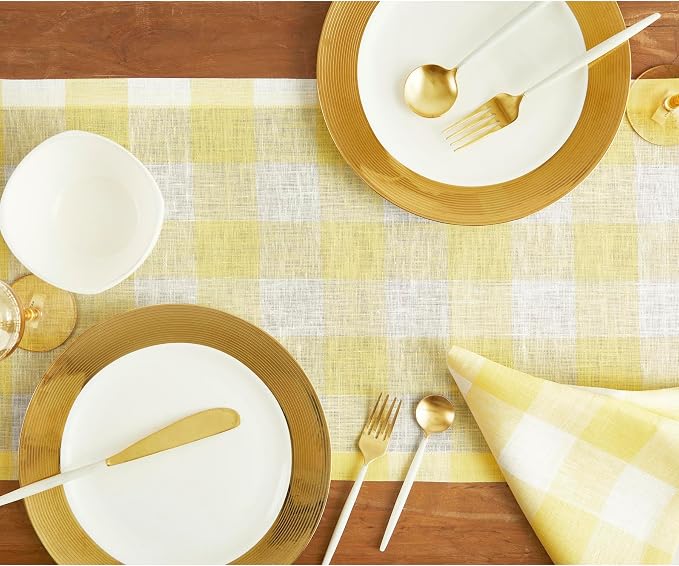 Solino Home Linen Checkered Table Runner 120 Inches Long - Image 3