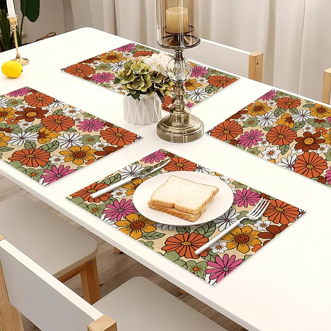Retro 70s Groovy Flowers Placemats - Image 7