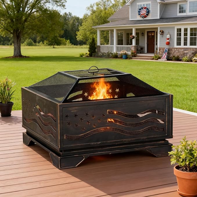 32Inch Square-Shaped Fire Pit, Outdoor Fire Pits - Image 6