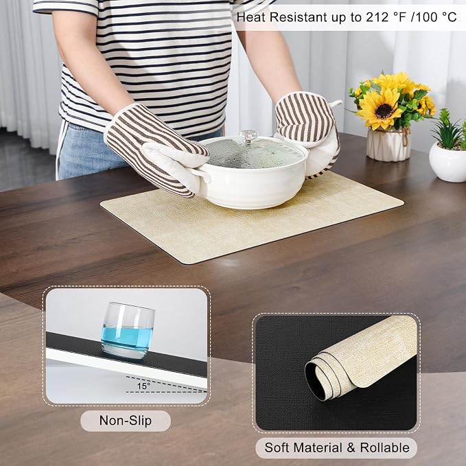 Myir JUN Dual Sided Faux Leather Placemats Set of 6 Indoor/Outdoor Square - Image 5