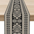 Black Paisley Table Runner, Rustic Damask Antique Floral Flower Retro Boho by Unknown