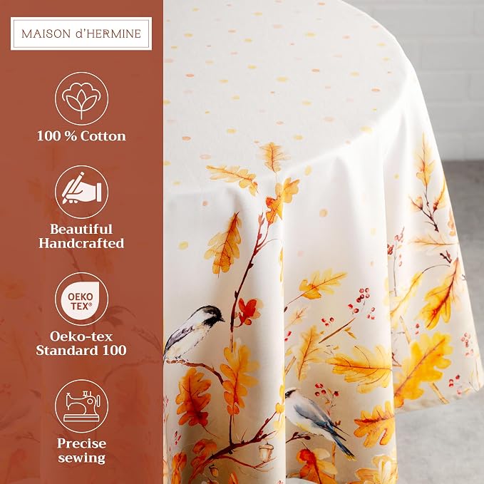 Maison d' Hermine Table Cloth Round Table 100% Cotton 69 Inches Fall Tablecloth - Image 2