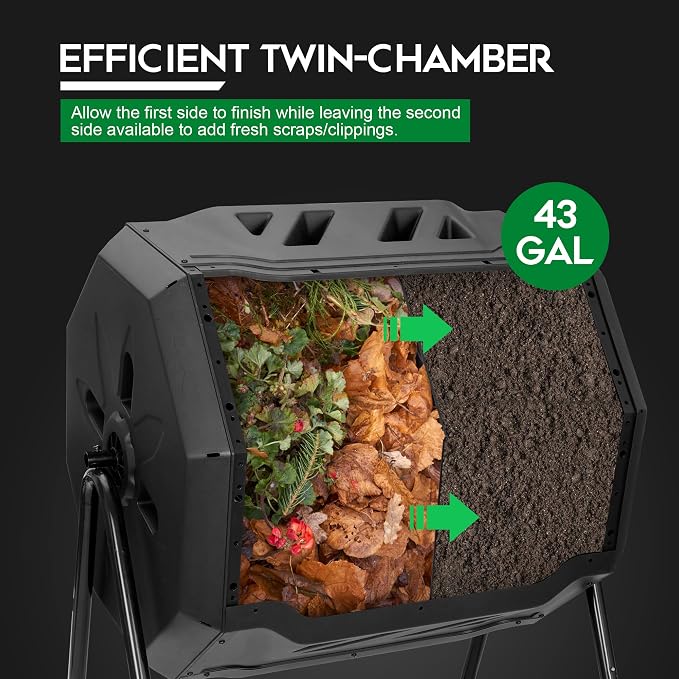 F2C Compost Bin Outdoor 43 Gallon Garden Dual Chamber Composter Bin - Image 2