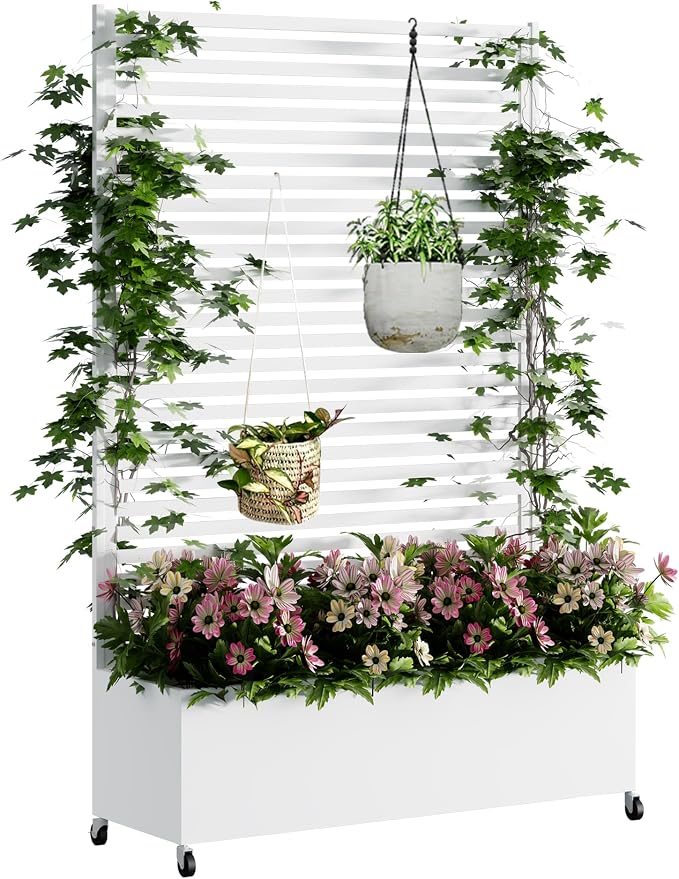 Metal Planter Box with Trellis Privacy Screen, Raised Garden Bed with Trellis & by Sunnibety