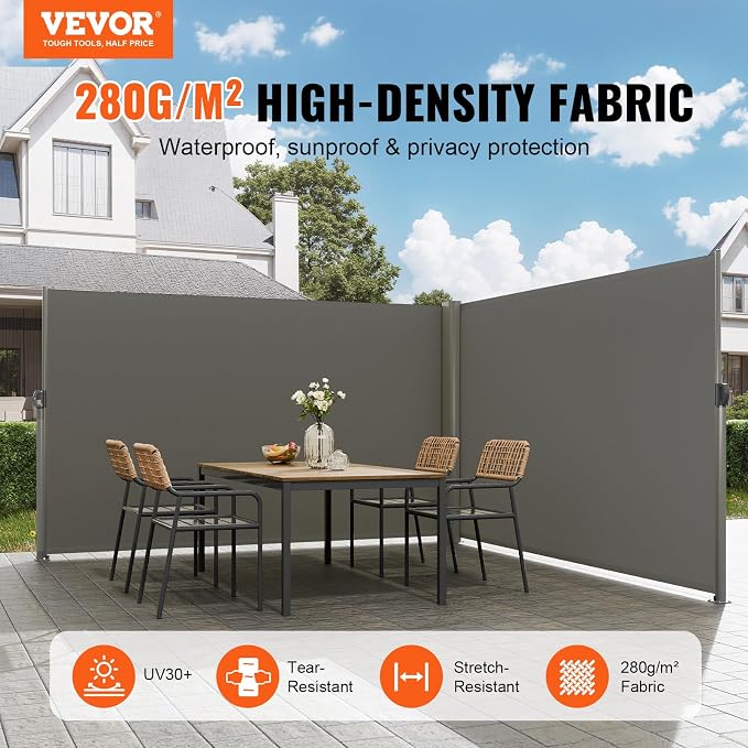 VEVOR Retractable Side Awning, UV 50 71''x 236'' Full Aluminum Rust-Proof Patio - Image 2