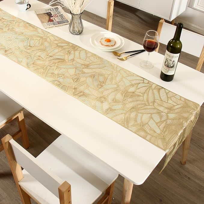 FAVE Gold Table Runner 72 inches Long Heat Resistant Hallowed-Out Vinyl - Image 8