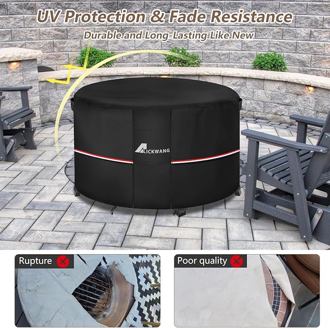 Fire Pit Cover Round 42 Inch Waterproof, Outdoor Heavy Duty Durable 600D - Image 5