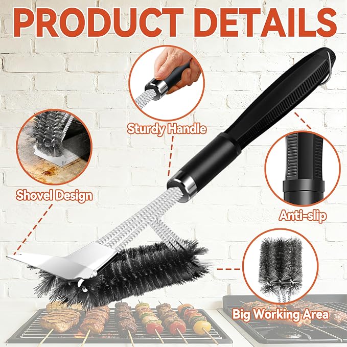 Grill Brush with Scraper, Adjustable Handle BBQ Grill Brush, Extra Strong Grill - Image 3