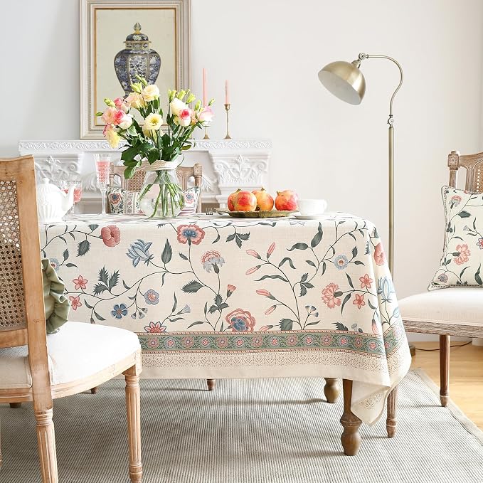 ISAENNE Designer Chinoiserie Linen Floral Extra Long Tablecloth Rectangle - Image 2