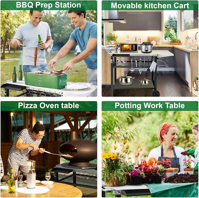 EDOSTORY Outdoor Grill Cart Pizza Oven Stand, Three-Shelf Stainless Steel Food - Image 5
