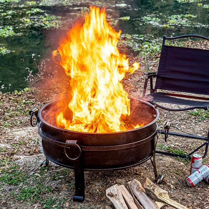 36 Inch Fire Pit with Grill & Lid, Fireplace & Round Table & BBQ 3 in 1 Fire Pit - Image 4