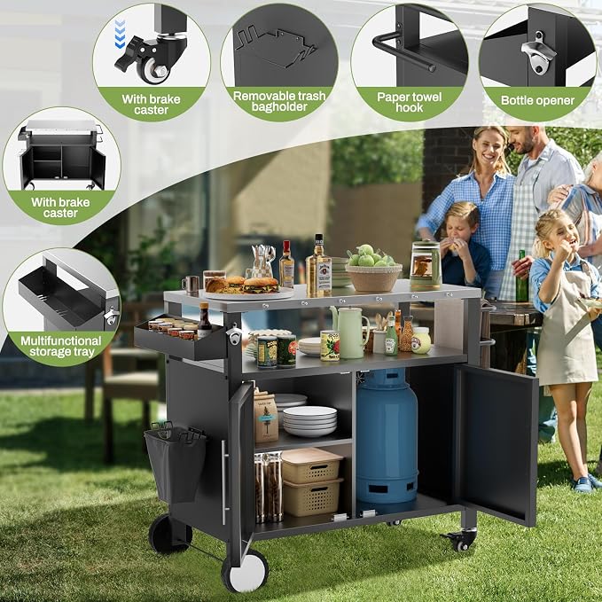 Outdoor Grill Cart with Patio Furniture, Outdoor Grill Table with Storage - Image 2