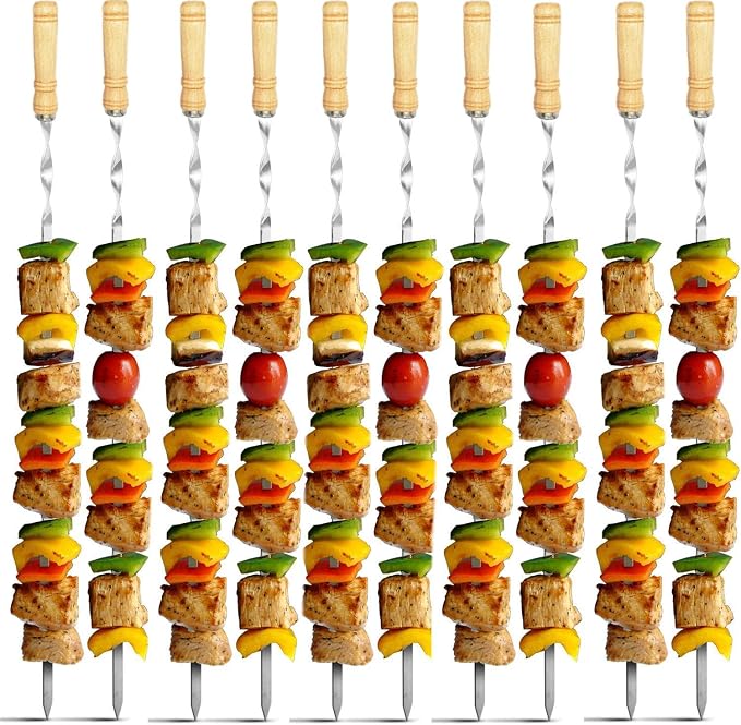 12 Pack Kabob Skewers BBQ Barbecue Skewers Stainless Steel Sticks 22 Inch Heavy - Image 2