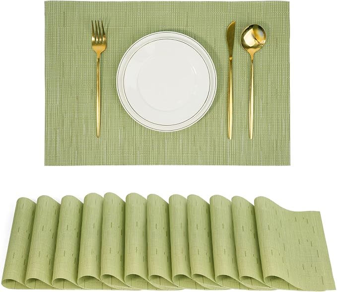 Placemats Set of 12，Christmas Non-Slip PVC Weave Table Mats Easy to Clean，Heat by flohar