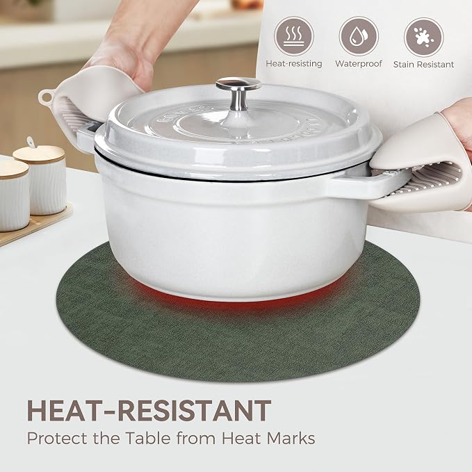 13" Round Placemats Set of 12, Reversible Faux Leather Heat Resistant Table Mats - Image 3