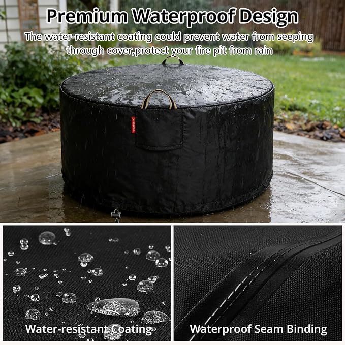 Fire Pit Cover Round for 45-48 inch Fire Pit, 900D Heavy Duty Waterproof - Image 4