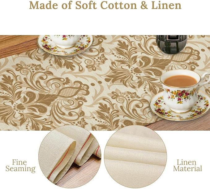 Damask Table Runner, Rustic Gothic Gold Baroque Style Floral Bohemian Boho - Image 6