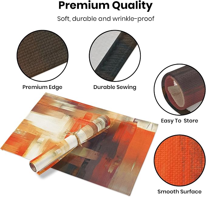 Orange Placemats for Dining Table Set of 6 Modern Art Abstract Painting Place - Image 2