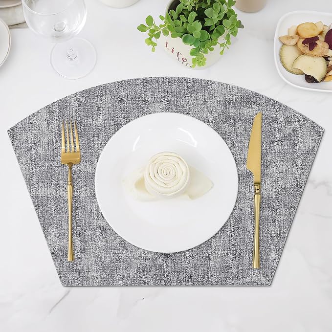 Homaxy Round Table Placemats Set of 6, Washable Wedge Shaped Faux Leather Table - Image 9