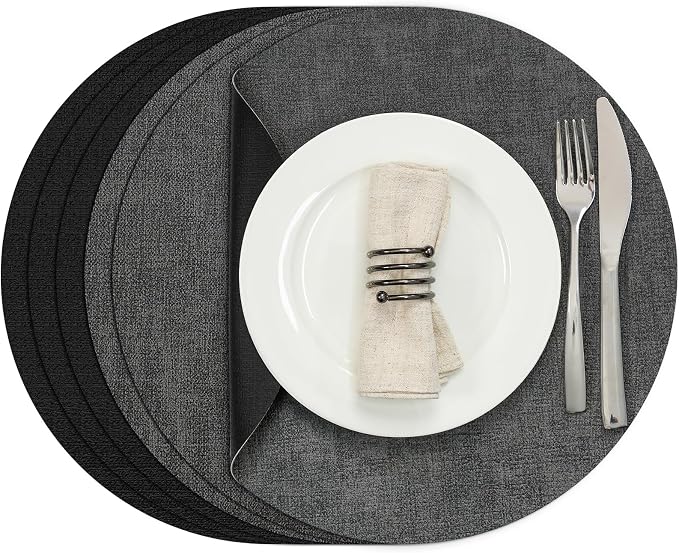Myir JUN Round Placemats, Dual Sided Faux Leather Place Mats Set of 6 by MyirJUN