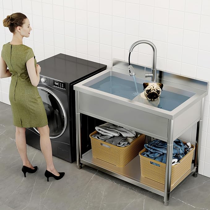 Stainless Steel Utility Sink, Large Freestanding Laundry Sink - Image 3