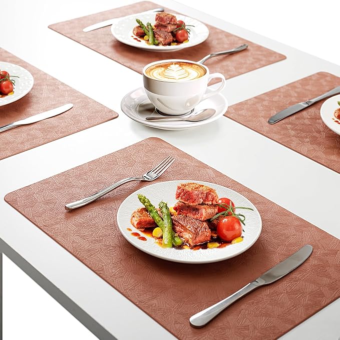 Vinyl Placemats Set of 8 Faux Leather 100% Waterproof Wipeable Washable Place - Image 6