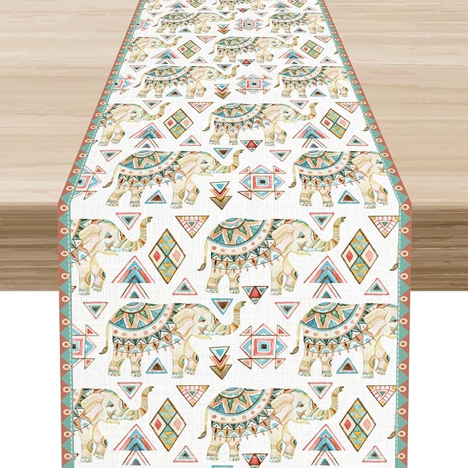 Boho Elephant Table Runner, Rustic African Tribal Indian Diwali Aztec Bohemian by Unknown