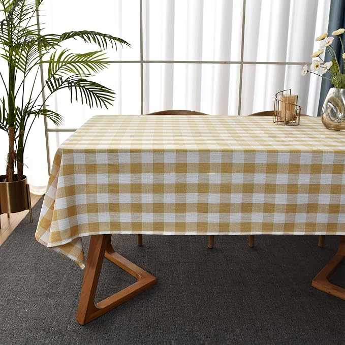 Gingham Table Cloth for Square Tables Yellow Checkered Plaid Tablecloth Heavy by Yofori