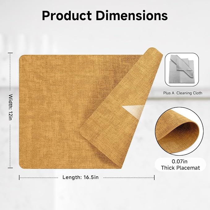Faux Leather Vinyl Placemats Set of 6 Wipeable Heat Resistant Place Mats 100% - Image 5