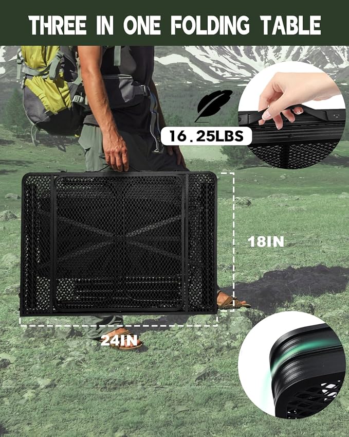 4ft Folding BBQ Table with Wing Plate, Height Adjustable Metal Table with Small - Image 4