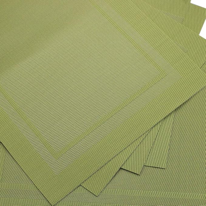 Gugrida Placemats Set of 6 Plaid Checkered Green PVC Placemat - Image 5