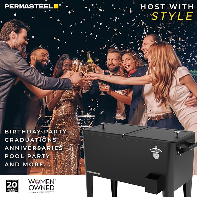Permasteel 80 Quart Party Cooler, Rolling Ice Chest - Image 6