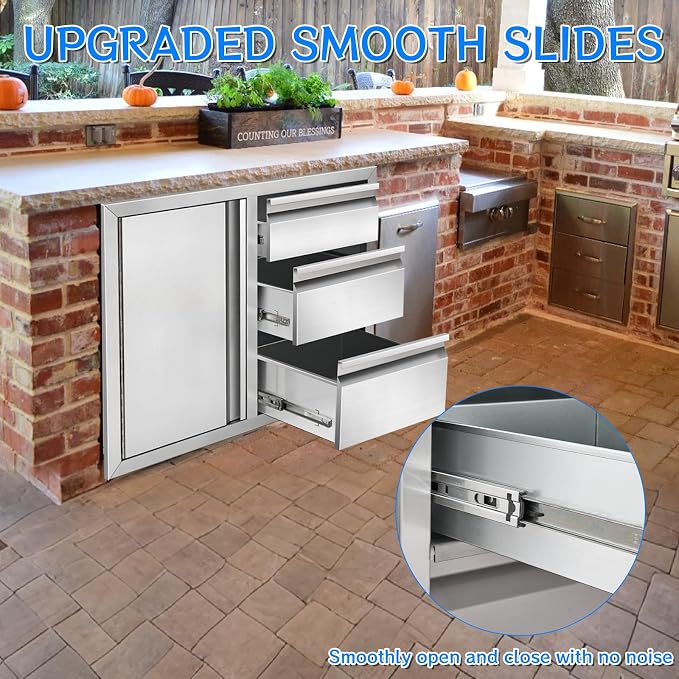 Outdoor Kitchen Drawer Combo Cabinet, Stainless Steel Triple Drawers - Image 4