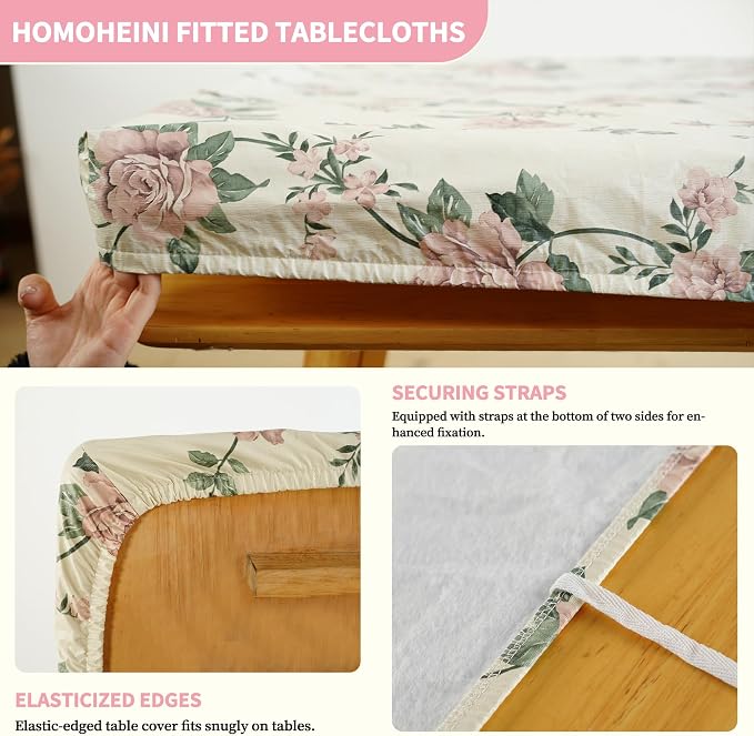 Rectangle Picnic Table Cloth, Elastic Waterproof Fitted Vinyl Tablecloths - Image 2