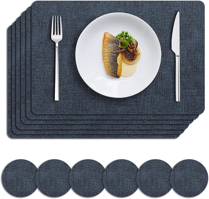 MOSAYT Faux Leather Placemats Set of 6, Heat Resistant Wipeable Washable Vinyl by MOSAYT