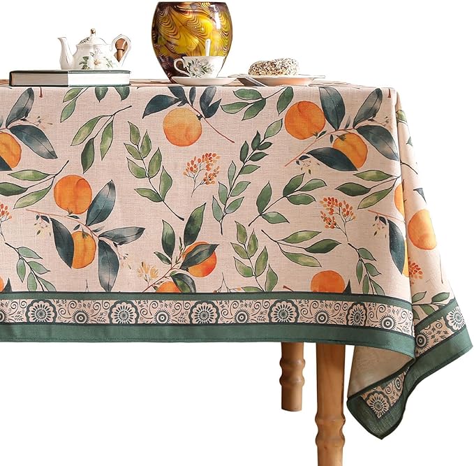 patdrea Designer Vintage Linen Square Table Cloth, Framhouse Linen Oranges and by Welcometopatdrea