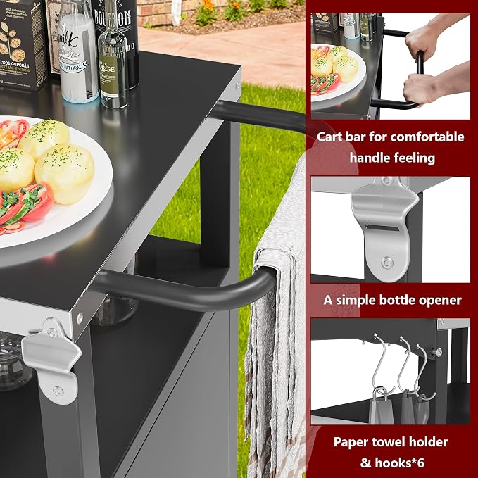 Vongrasig Grill Cart with Storage, Outdoor Bar Cart Rolling BBQ Movable Pizza - Image 6