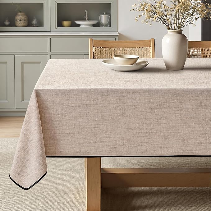 MIULEE Natural-Black Linen Polyester Tablecloth 60x84 Inch Spring Rectangle by MIULEE