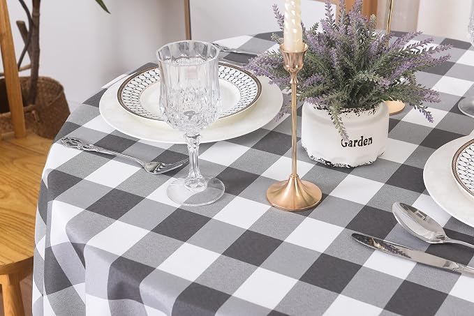 Cupuamon 2 Pack Waterproof Polyester Fabic Round Checkered Tablecloth，60 - Image 4