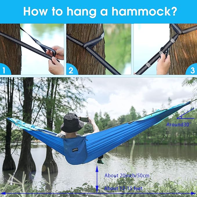 Hammock with Mosquito Net, 440 lb Capacity, Blue Nylon Pop-Up