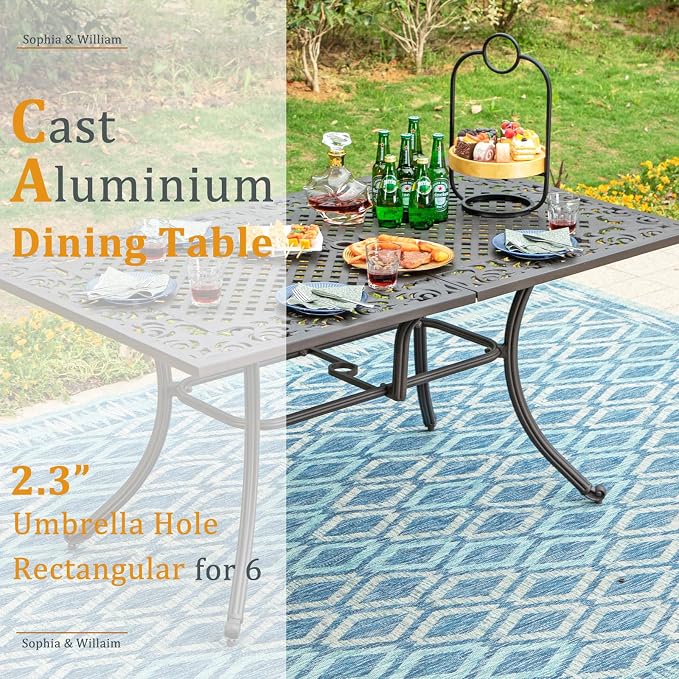 Sophia & William 7 Pieces Cast Aluminium Patio Dining Set - Image 7