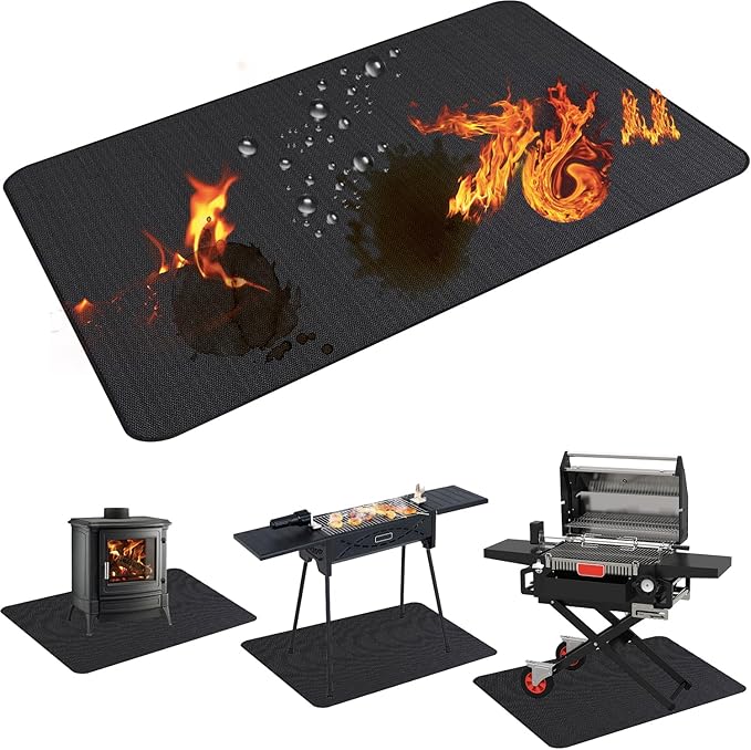 Grill Floor Mat, Fiberglass Silicone-Coated, Black, 76 x 48 Inch