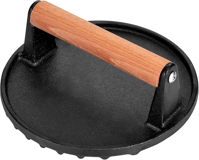 Smashed Burger Press, 7” Round Heavy-Duty Cast Iron Smash Meat Steak by Whaleme