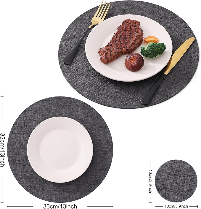 Homaxy Round Faux Leather Placemats and Coasters, Washable Dual-Side Table Mats - Image 6