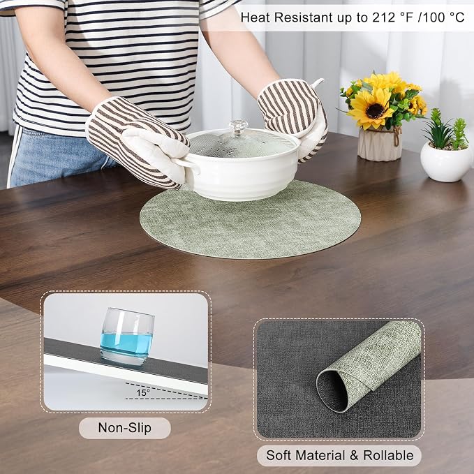 Myir JUN Round Placemats Dual Sided, Faux Leather Place Mats Set of 6 Indoor - Image 5