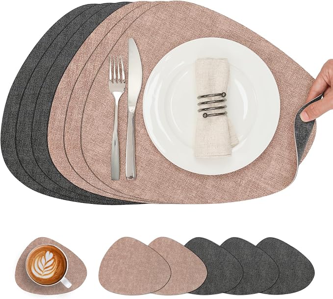 Placemats and Coasters, Washable Reversible Placemats Round Faux Leather by Chitomars