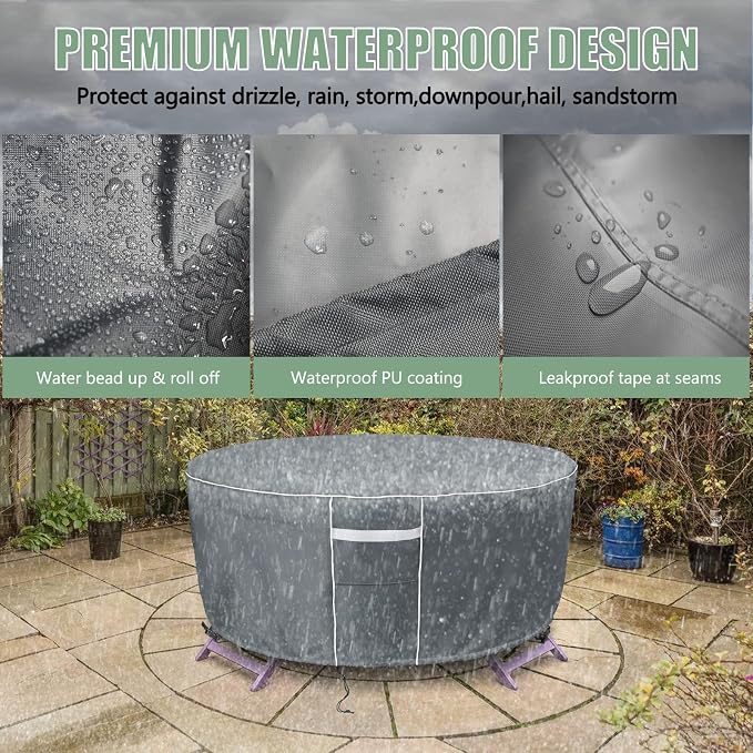 Gasadar Round Outdoor Furniture Cover Waterproof, Round Patio Furniture Covers - Image 4