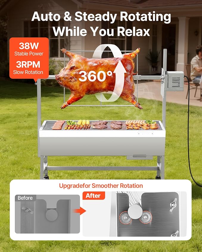 VEVOR Rotisserie Grill, 37in BBQ Outdoor Pig & Lamb Spit Roaster, Charcoal Spit - Image 2