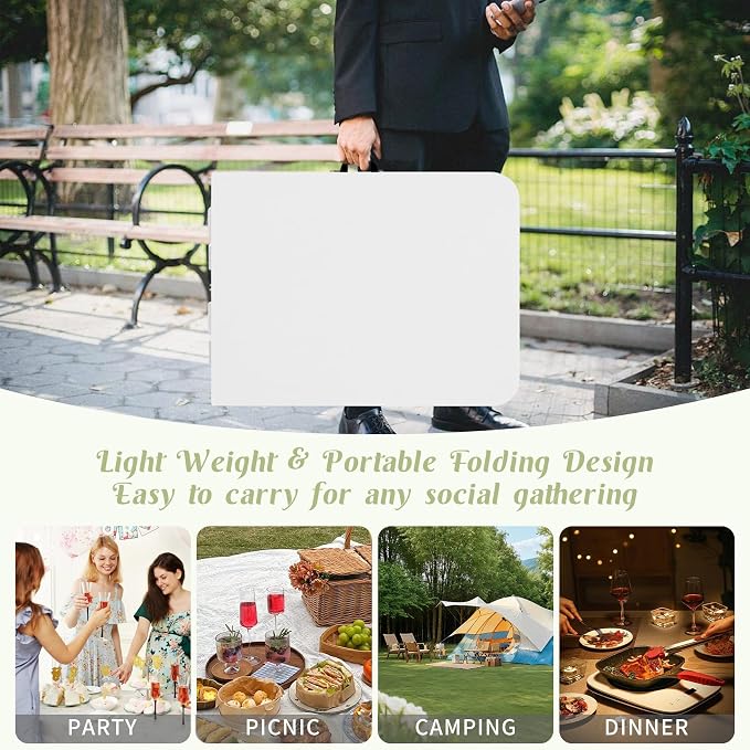 Fivenl 2 Pack 6 FT Folding Tables White Foldable Table, Fold-in-Half - Image 4