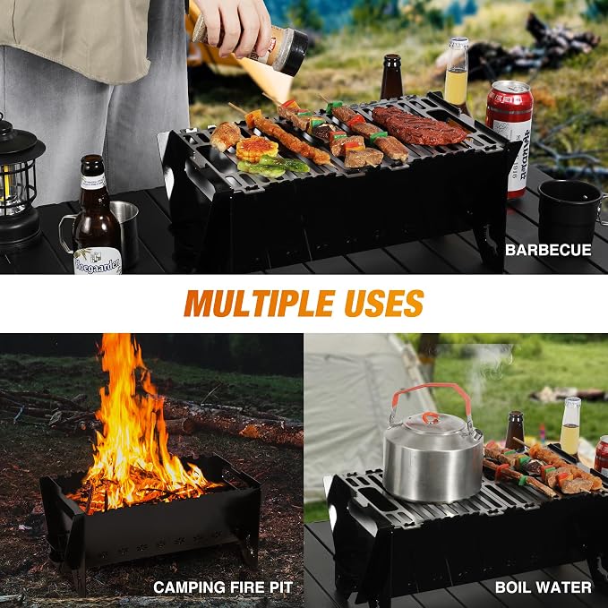 Lineslife 16 Inch Portable Camping Campfire Grill, Heavy Duty Charcoal BBQ - Image 6